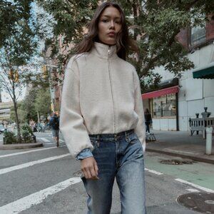 BNWT ZARA BOUCLÉ HIGH COLLAR JACKET WHITE SMALL